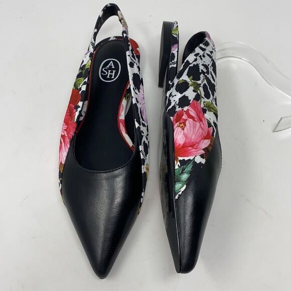 ASH DIVINA Leather & Silk Floral Print Pointed Toe Ballet Flat Slingbacks EU37 - Picture 7 of 12